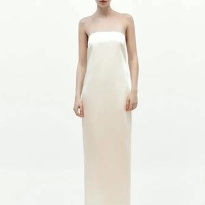 NEW WITH TAG - ZARA SATIN SLEEVELESS CHAMPAGNE NUDE GOLD NEUTRAL TUBE MAXI DRESS